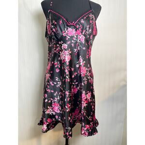 APT 9 Y2K Babydoll Satin Floral Lace Ruffle Hem Mini Dress Women's Size L Black
